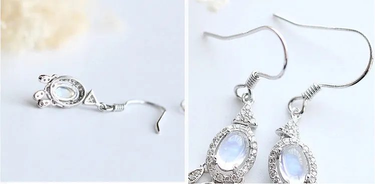 Women's Sterling Silver Moonstone Earrings Silver Drop Earrings For Women