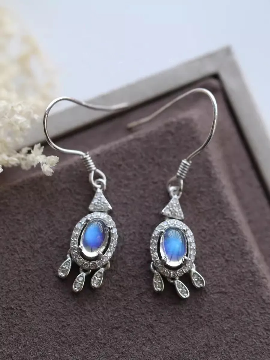 Women's Sterling Silver Moonstone Earrings Silver Drop Earrings For Women