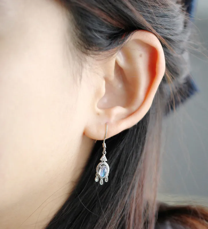 Women's Sterling Silver Moonstone Earrings Silver Drop Earrings For Women