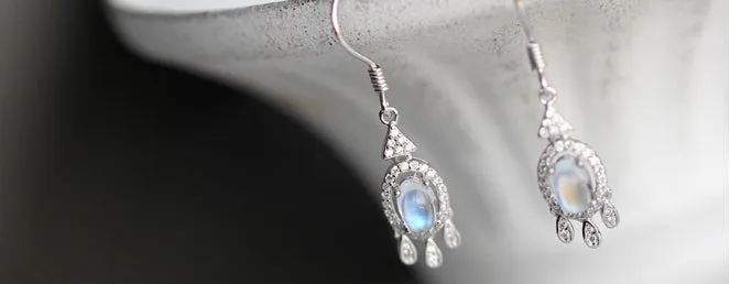 Women's Sterling Silver Moonstone Earrings Silver Drop Earrings For Women