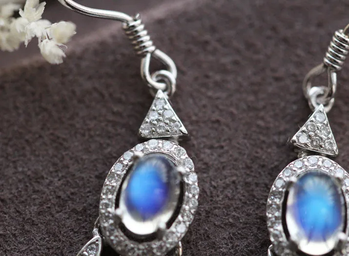 Women's Sterling Silver Moonstone Earrings Silver Drop Earrings For Women