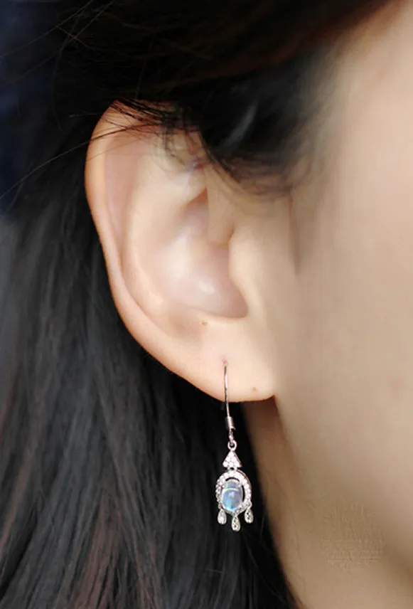 Women's Sterling Silver Moonstone Earrings Silver Drop Earrings For Women