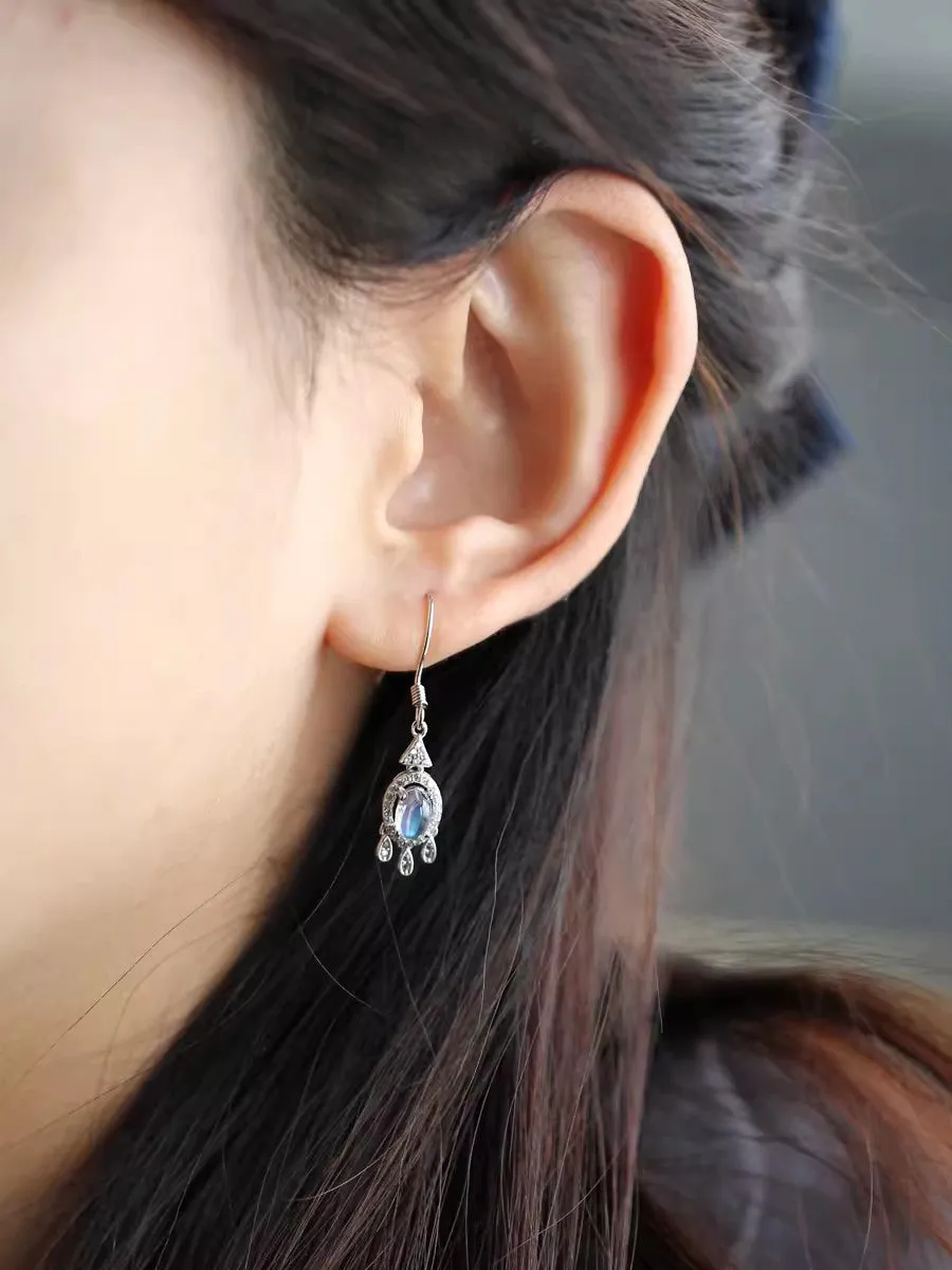 Women's Sterling Silver Moonstone Earrings Silver Drop Earrings For Women